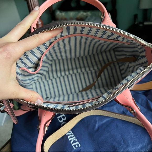 Dooney & Bourke Beacon Woven Pink and Tan Satchel - Picture 9 of 13